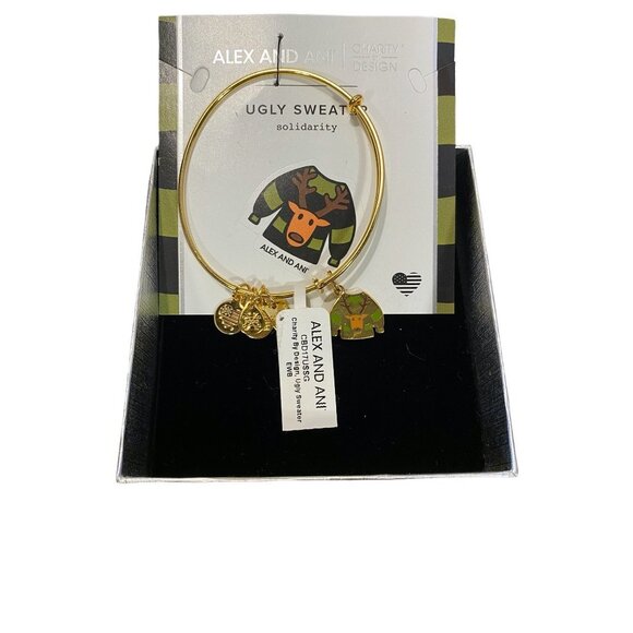 Alex & Ani/Charity By Design Gold Plated Charm Bracelet - Ugly Sweater Solidarit - Picture 1 of 2